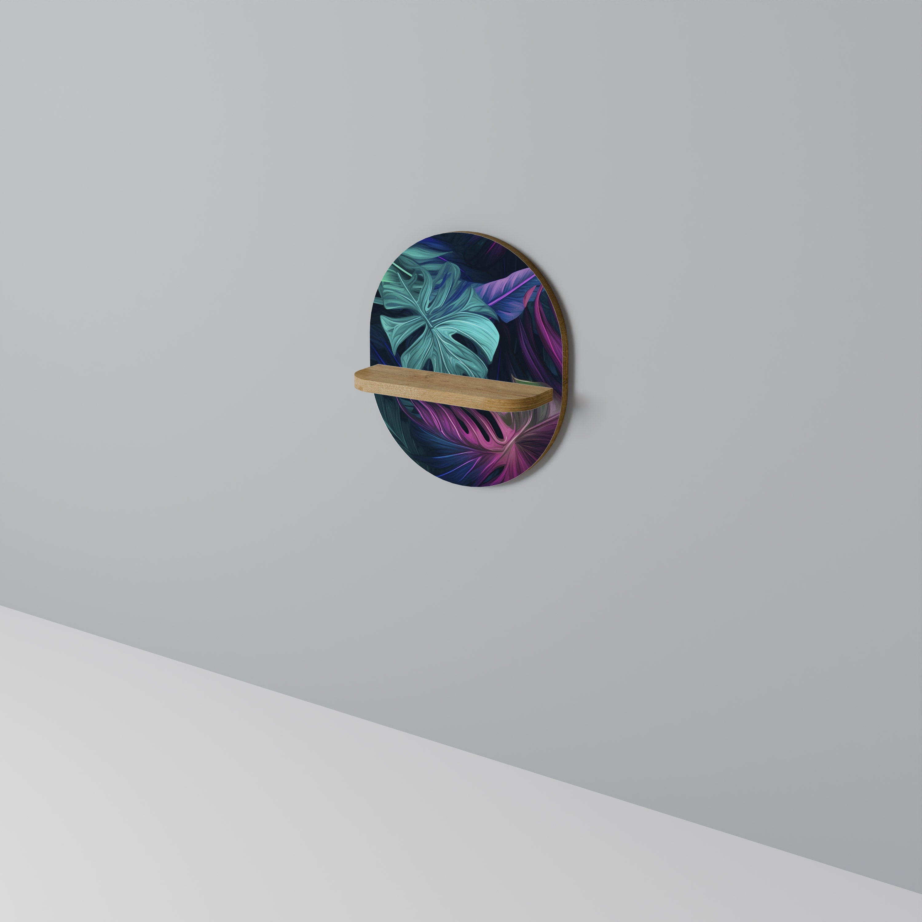 Estantería de arte ovalada PSYCHODELIC MONSTERA con efecto roble