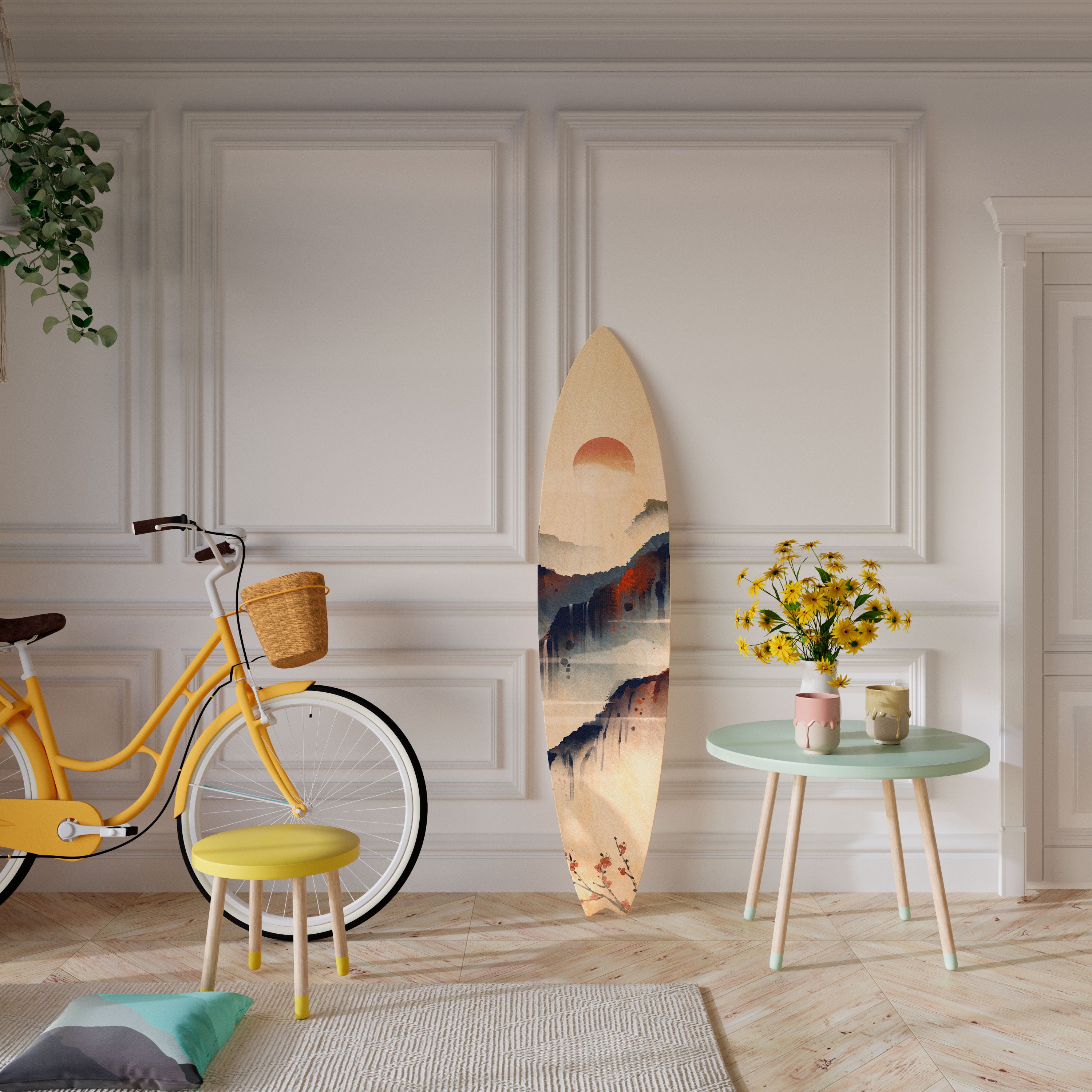 JAPANESE LANDSCAPE Panel decorativo de tabla de surf