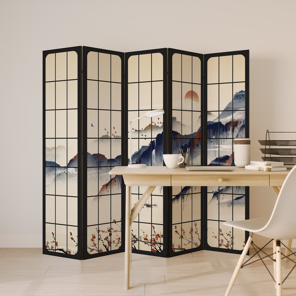 JAPANESE LANDSCAPE Decorative 5-Panel Room Divider