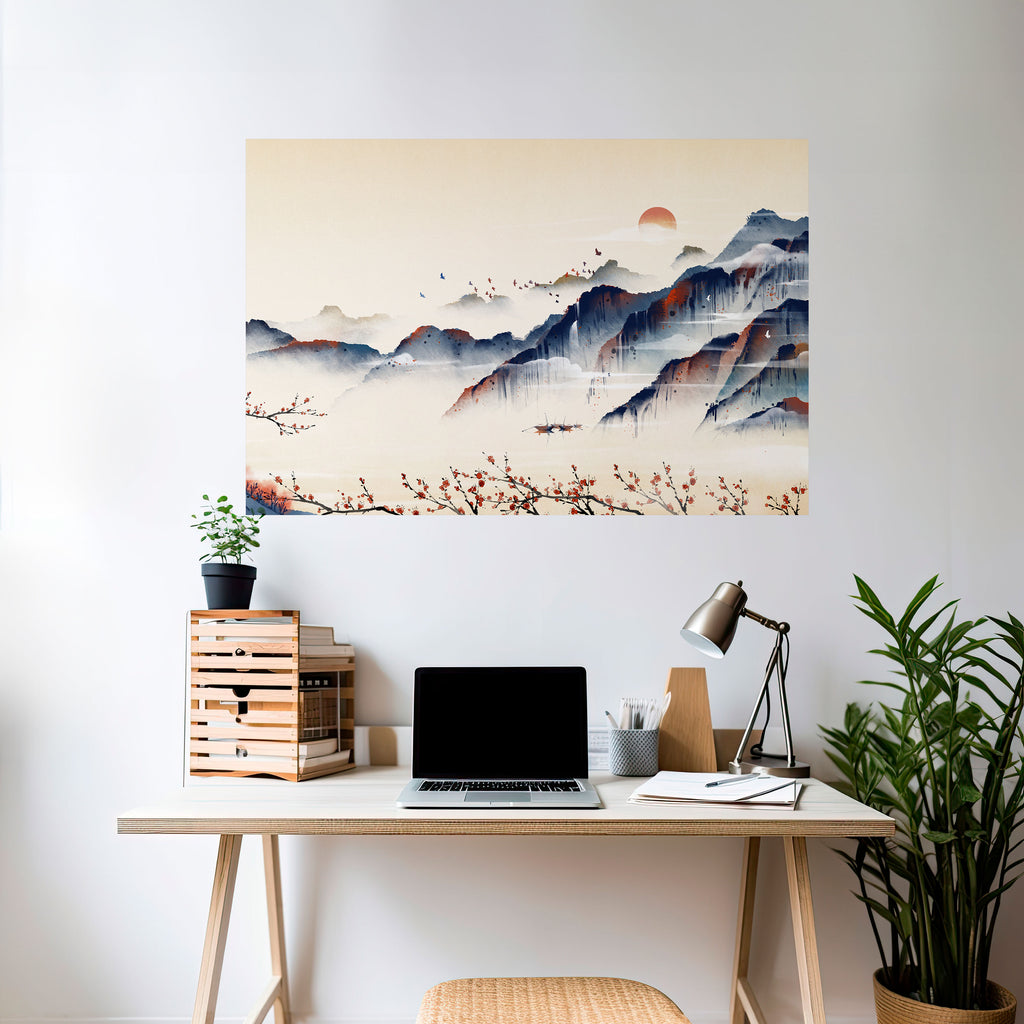 Póster horizontal autoadhesivo de PAISAJE JAPONÉS