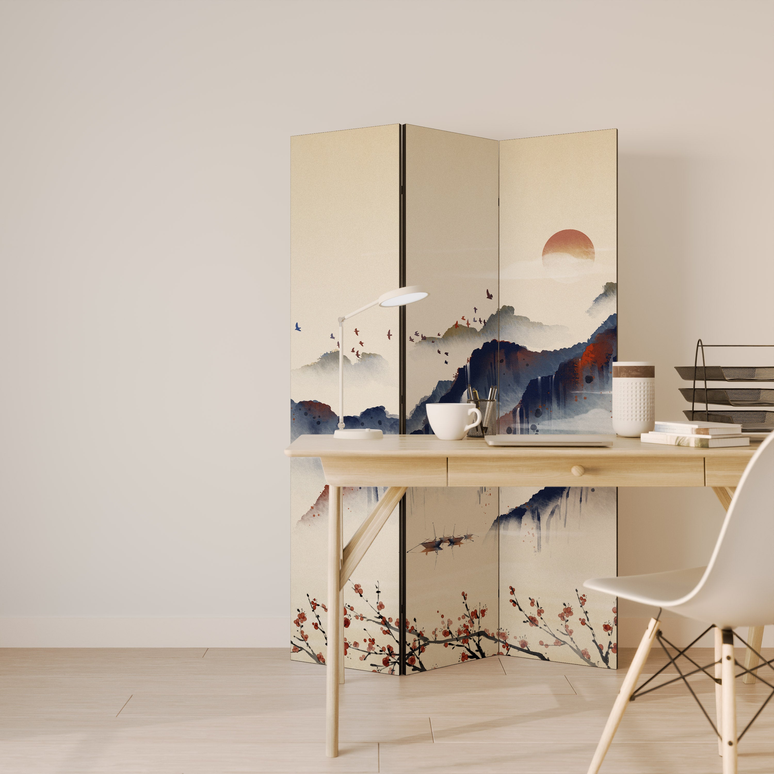 ORIENTAL LANDSCAPE Biombo de 3 paneles