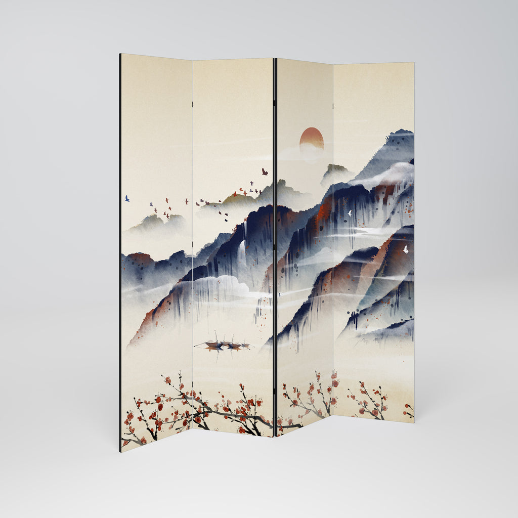Biombo decorativo de 4 paneles PAISAJE ORIENTAL