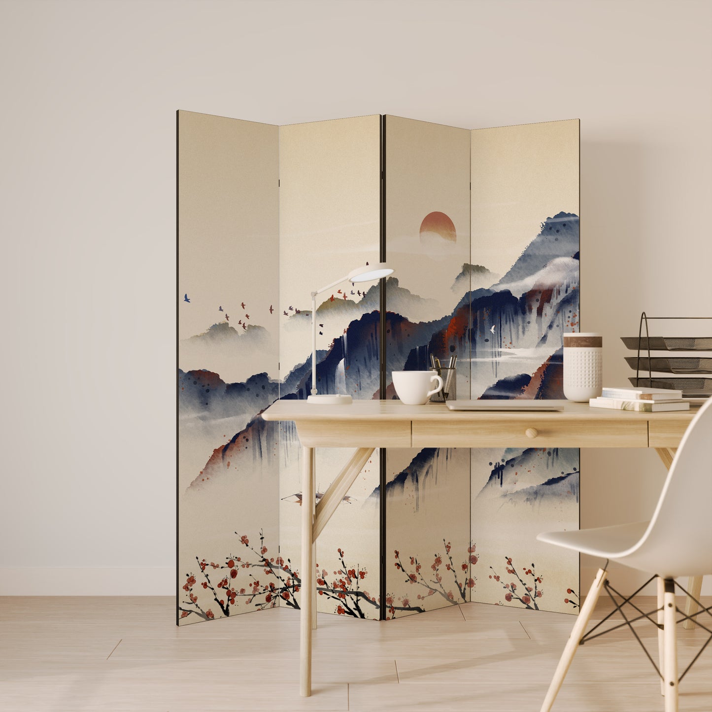 ORIENTAL LANDSCAPE Biombo de 4 paneles