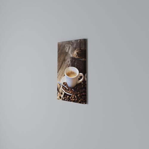 STEAMING BREWED DELIGHT Cuadro en lienzo vertical