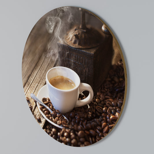 STEAMING BREWED DELIGHT Arte de pared redondo