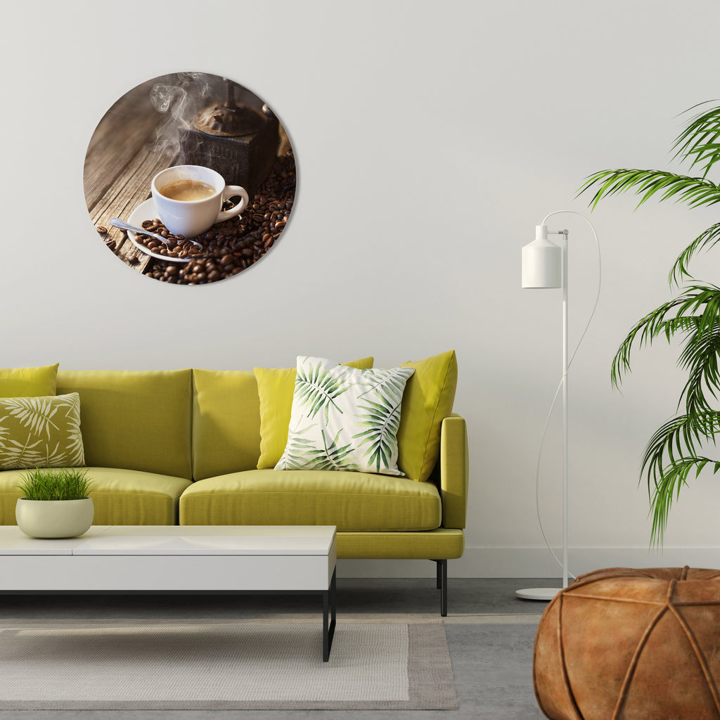 STEAMING BREWED DELIGHT Round Wall Art