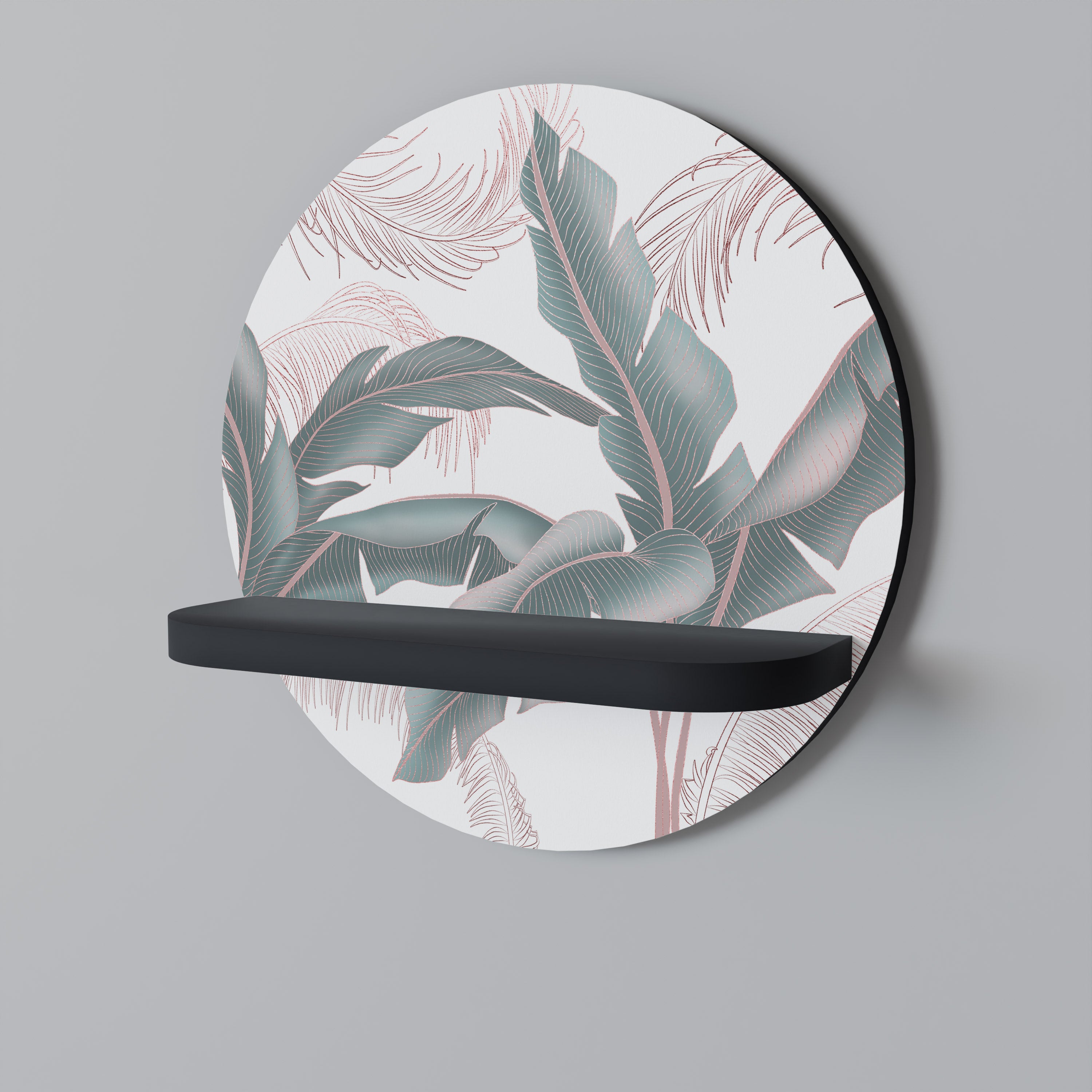 DELICATE BLISS Round Art Shelf In Black Finish