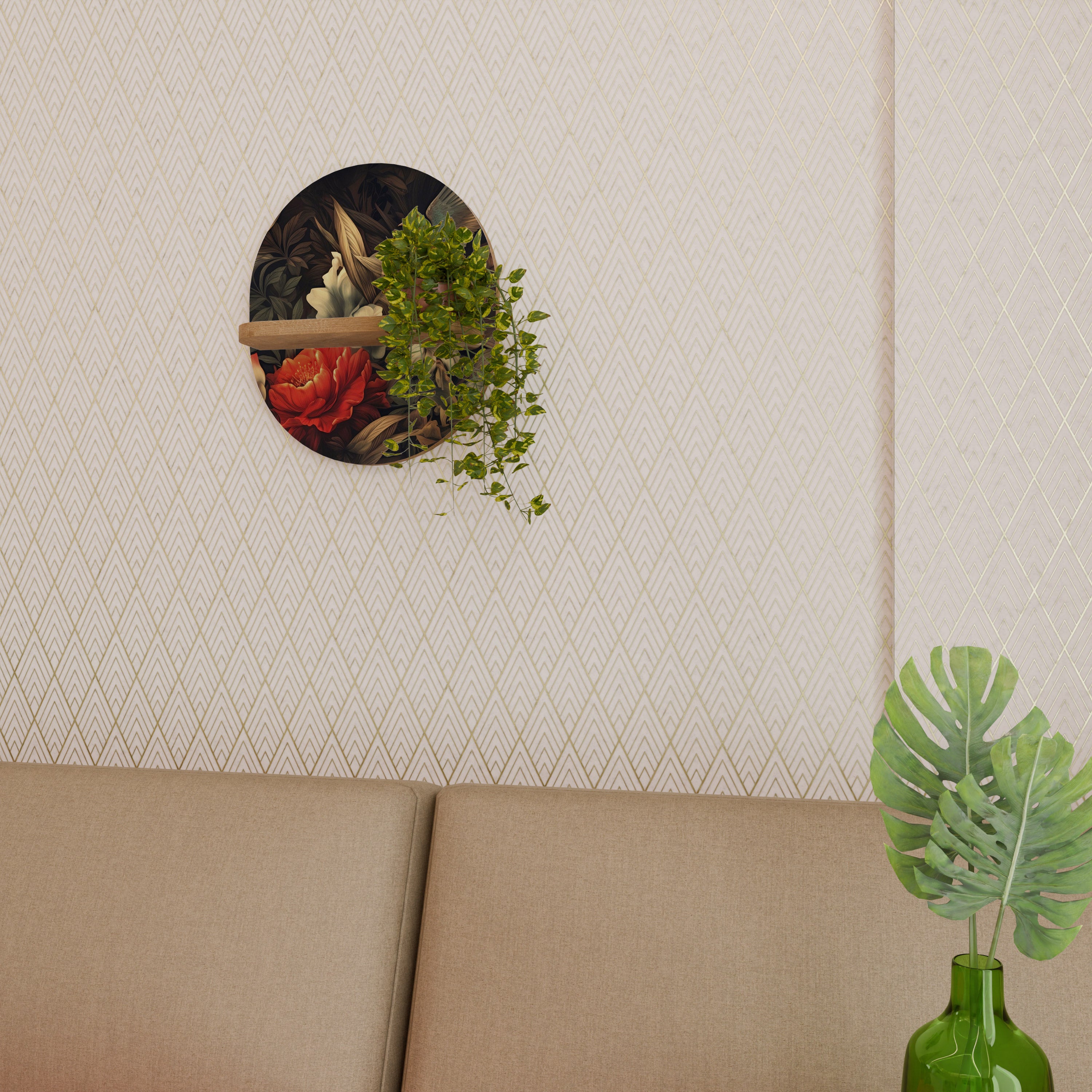 Estantería de arte ovalada con efecto roble BOTANICAL BIRDSONG