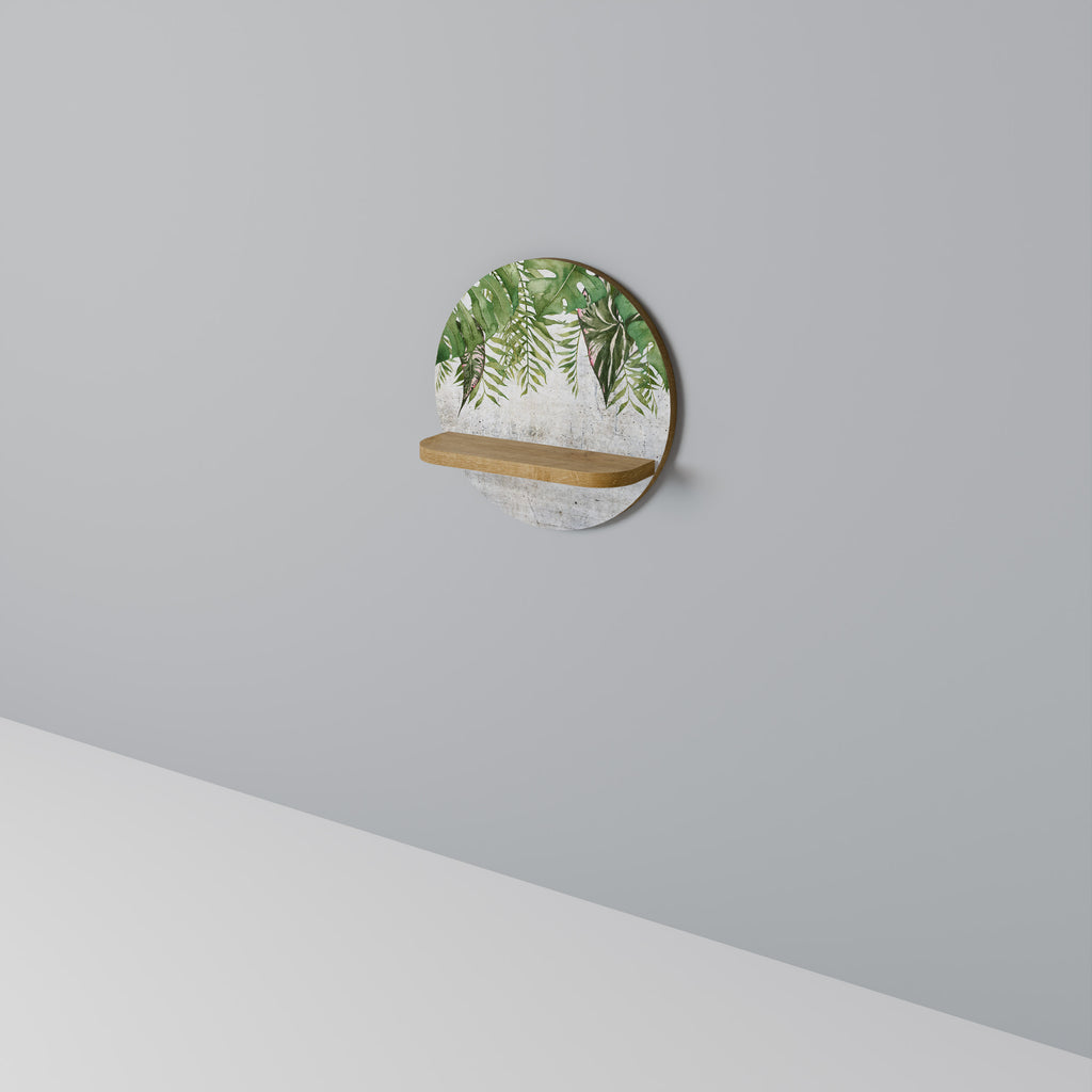 Estantería de arte redonda URBAN TROPICS con efecto roble