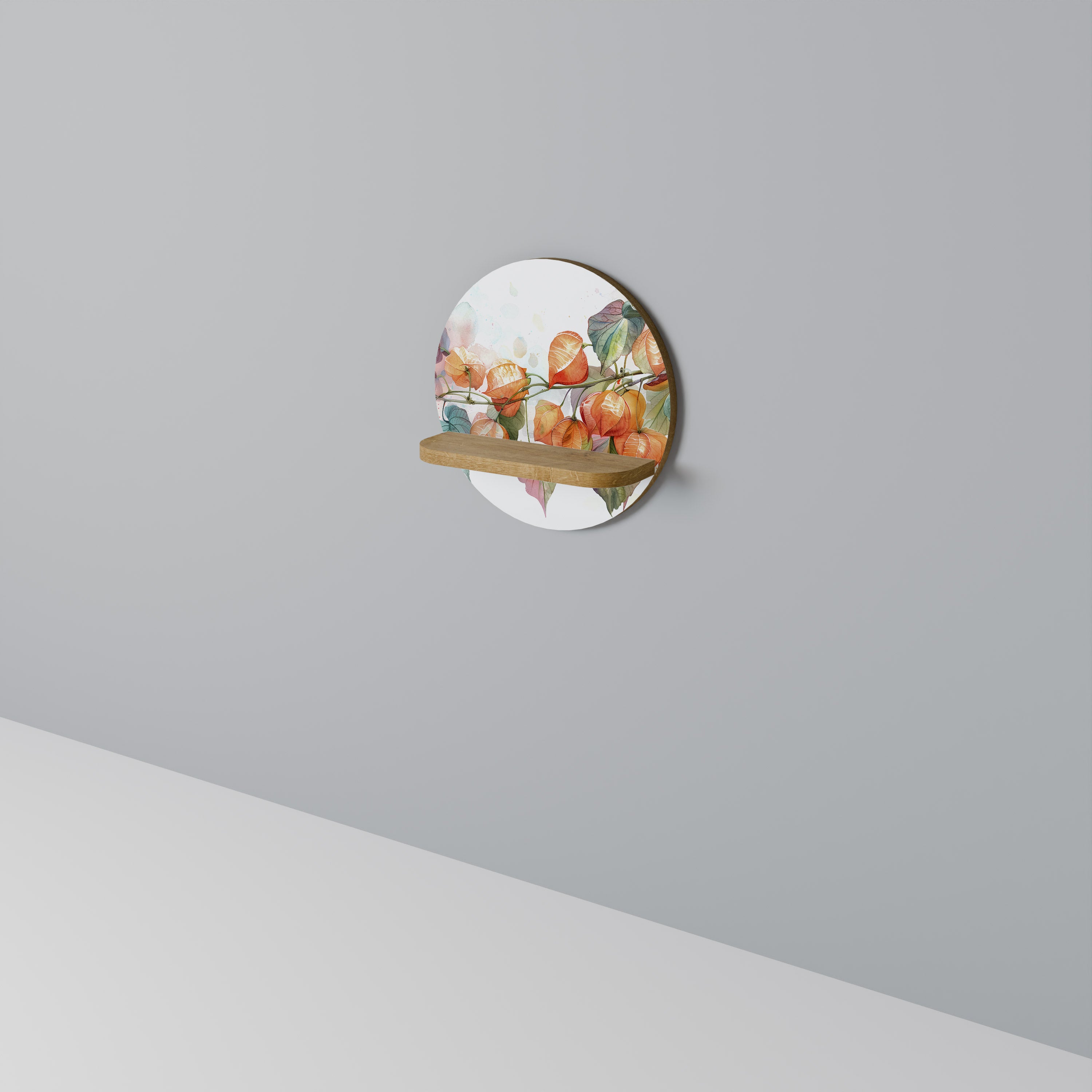 Estantería de arte redonda FLEETING DAYS con efecto roble