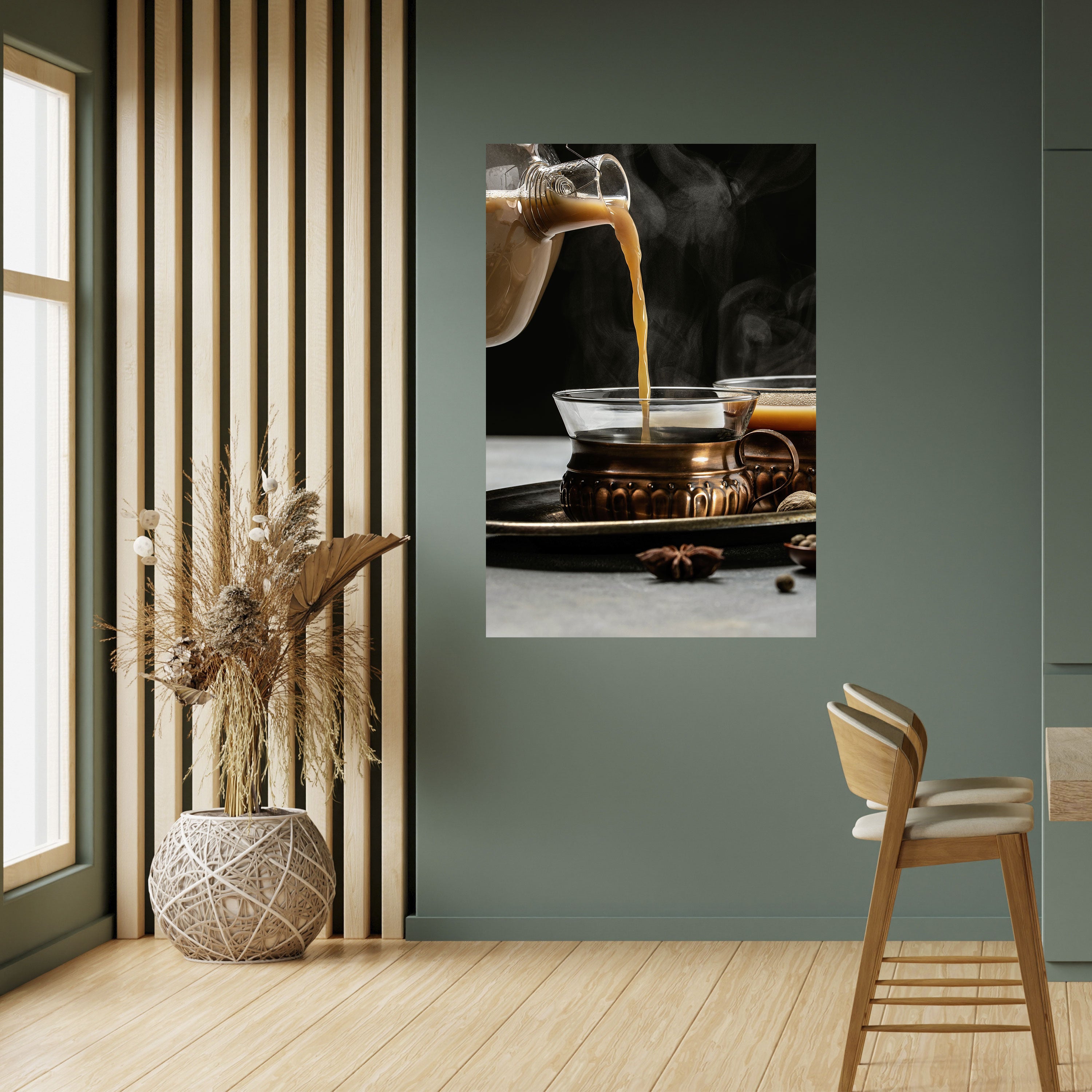 Póster vertical autoadhesivo "Sorbos humeantes de serenidad"