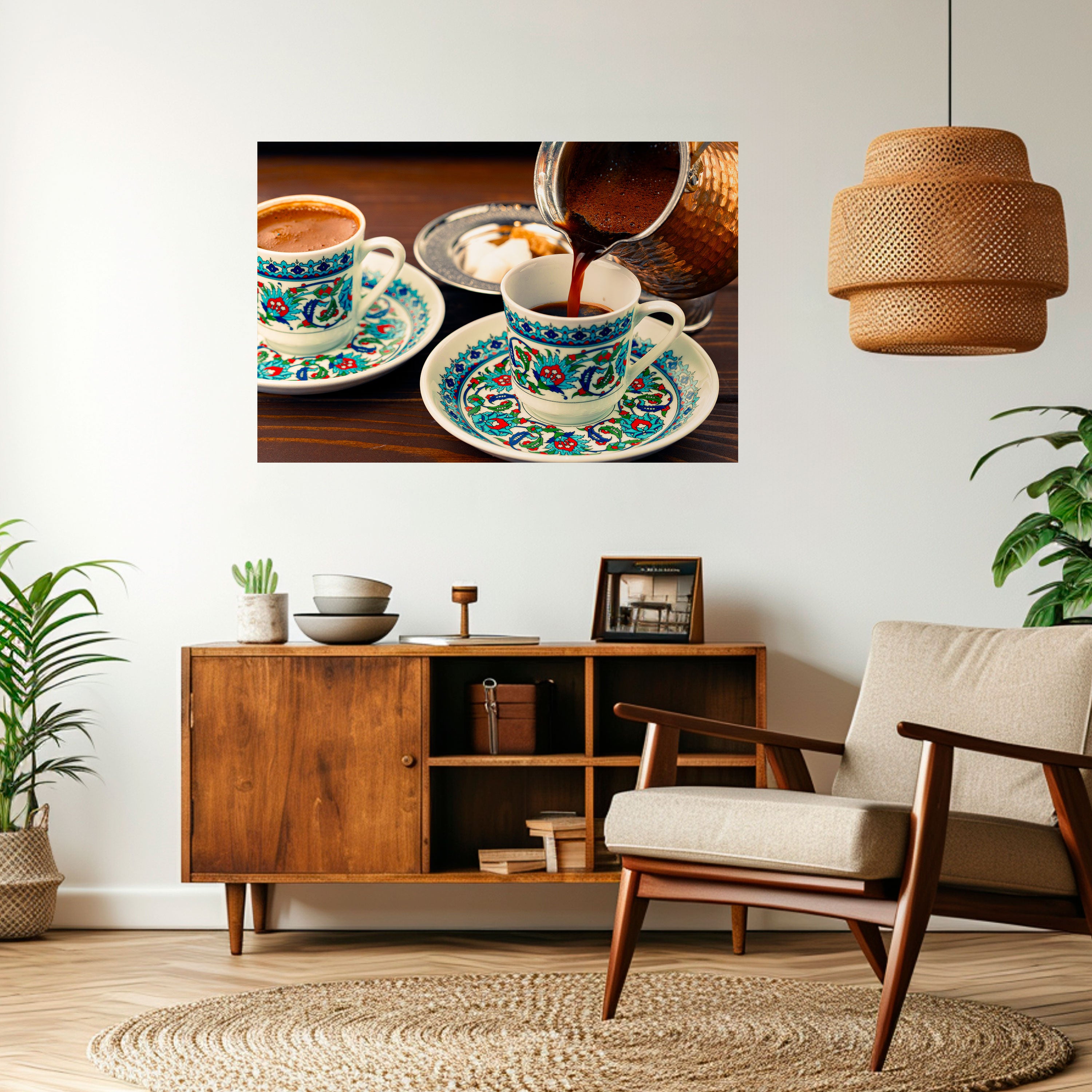 TRADICIÓN EN UNA TAZA Póster horizontal autoadhesivo