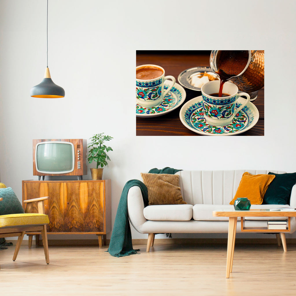 TRADICIÓN EN UNA TAZA Póster horizontal autoadhesivo