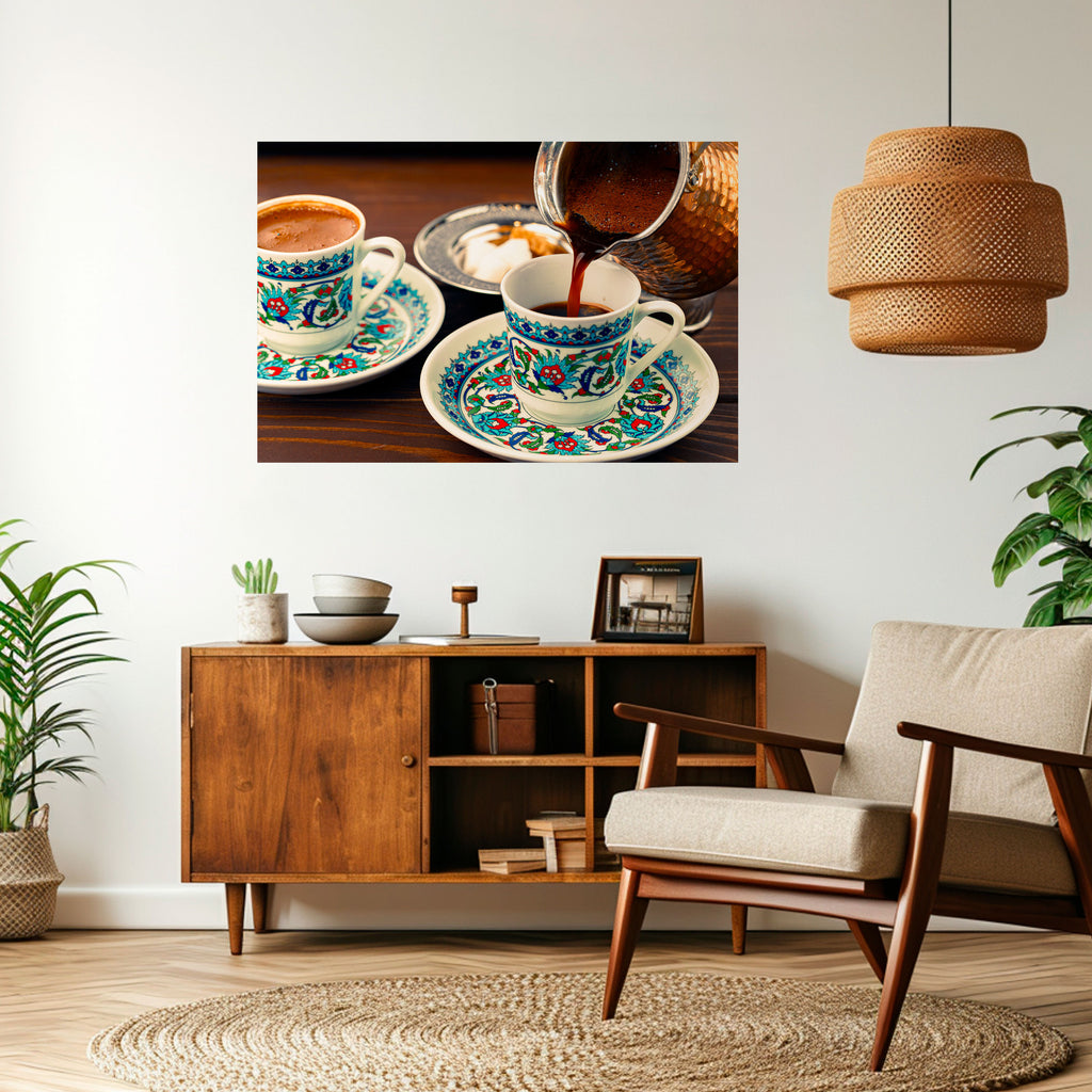 TRADICIÓN EN UNA TAZA Póster horizontal autoadhesivo