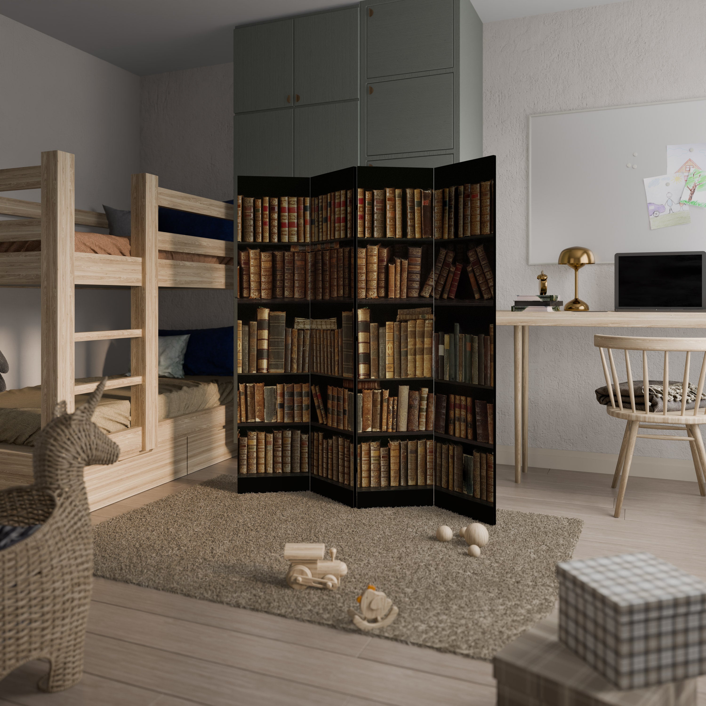 Biombo decorativo de 4 paneles SHELVES OF TIME