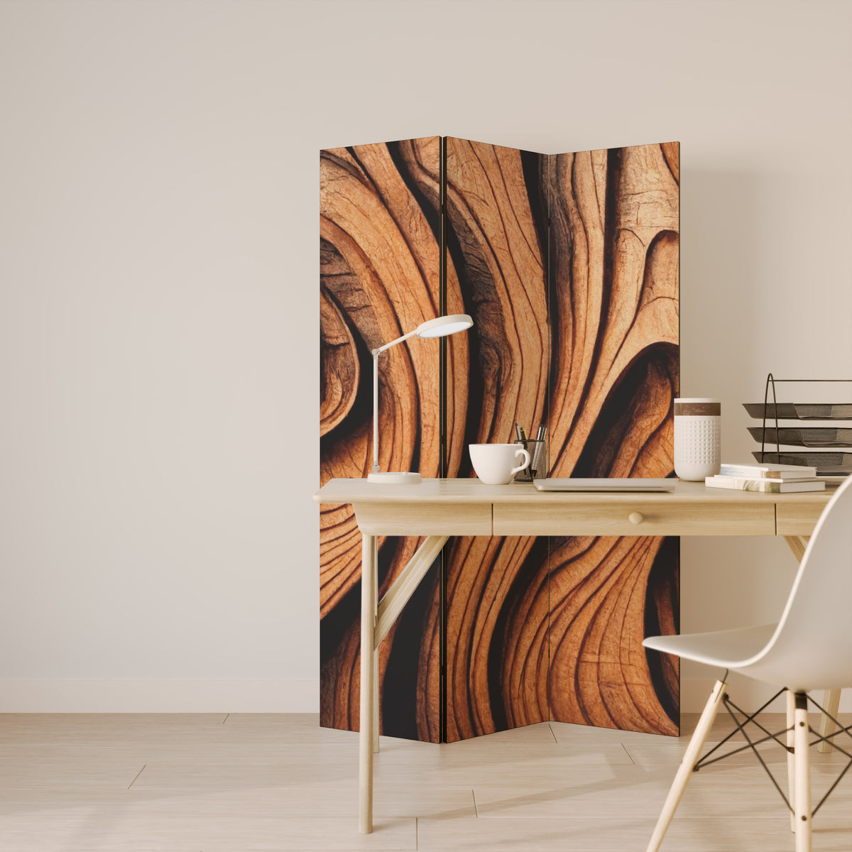 WOODEN WAVES UNFOLDED Biombo de 3 paneles