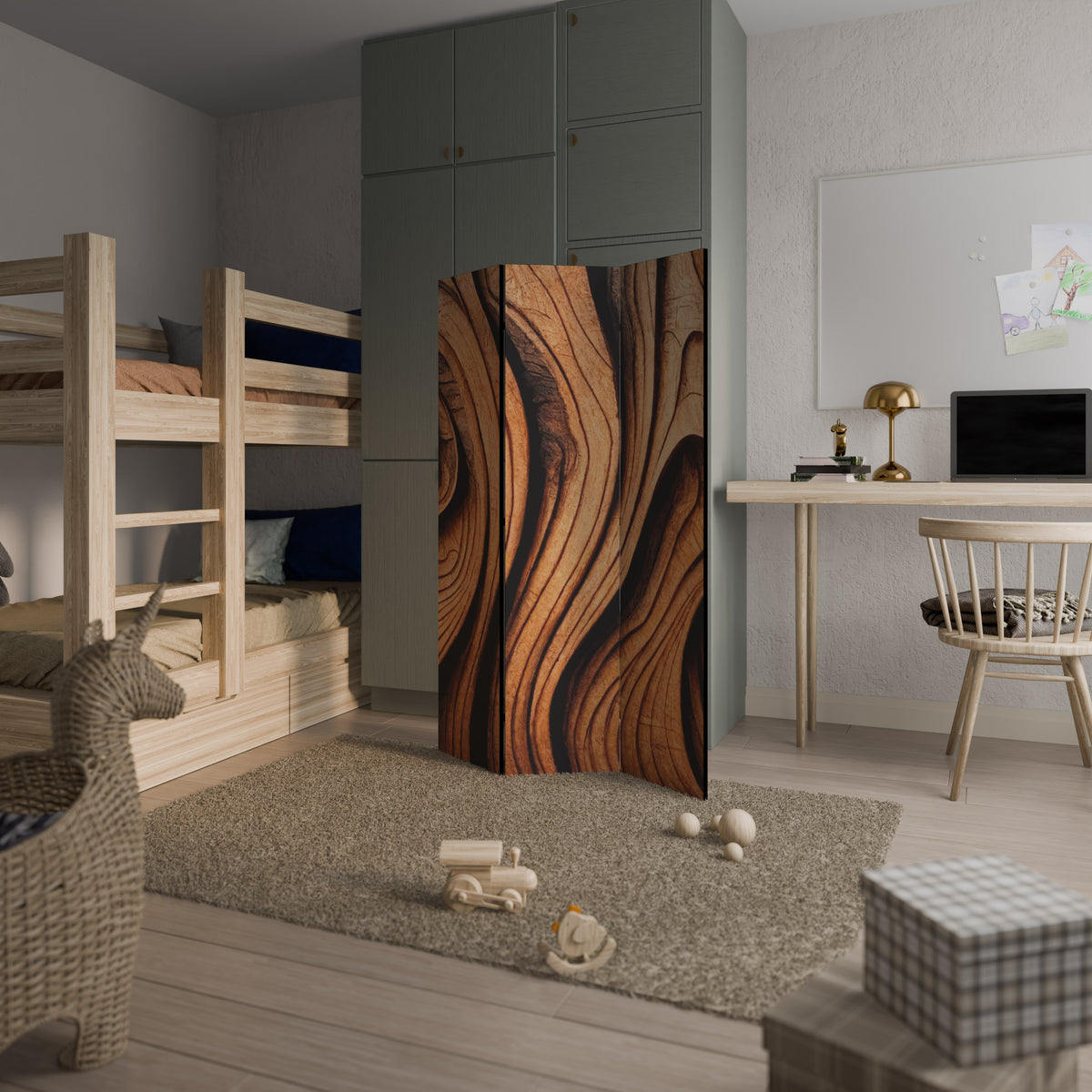 WOODEN WAVES UNFOLDED Biombo de 3 paneles