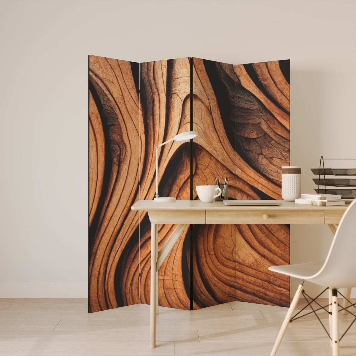 WOODEN WAVES UNFOLDED Biombo de 4 paneles