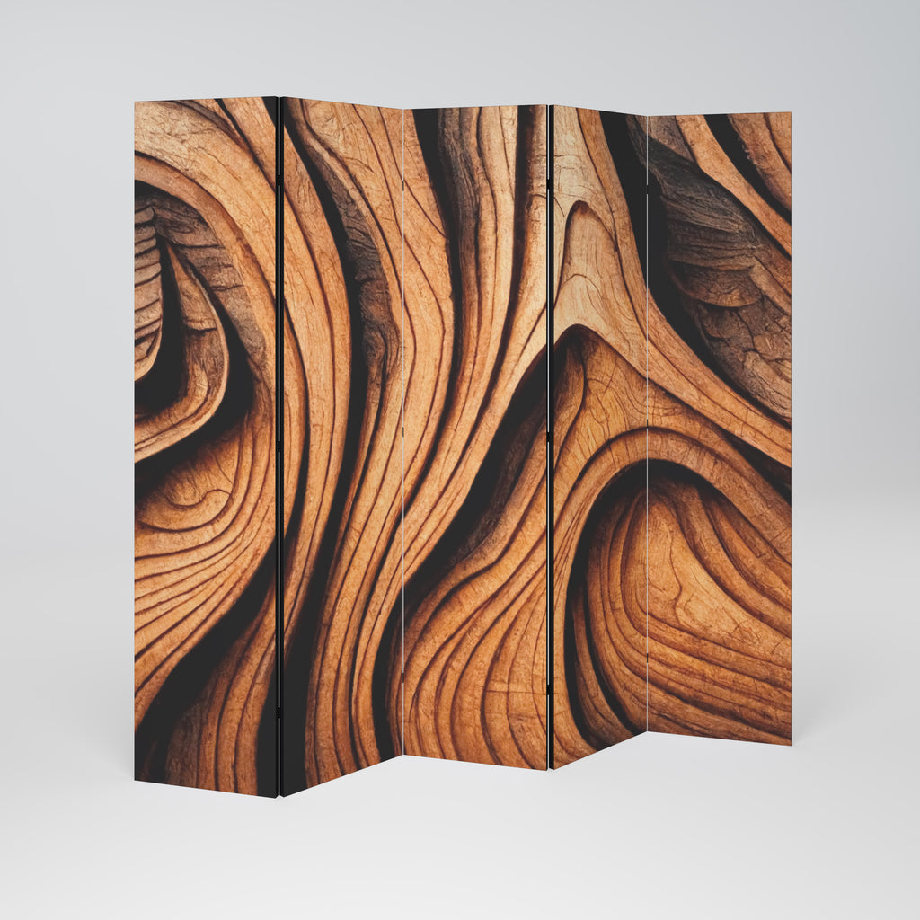 WOODEN WAVES UNFOLDED Decorative 5-Panel Room Divider