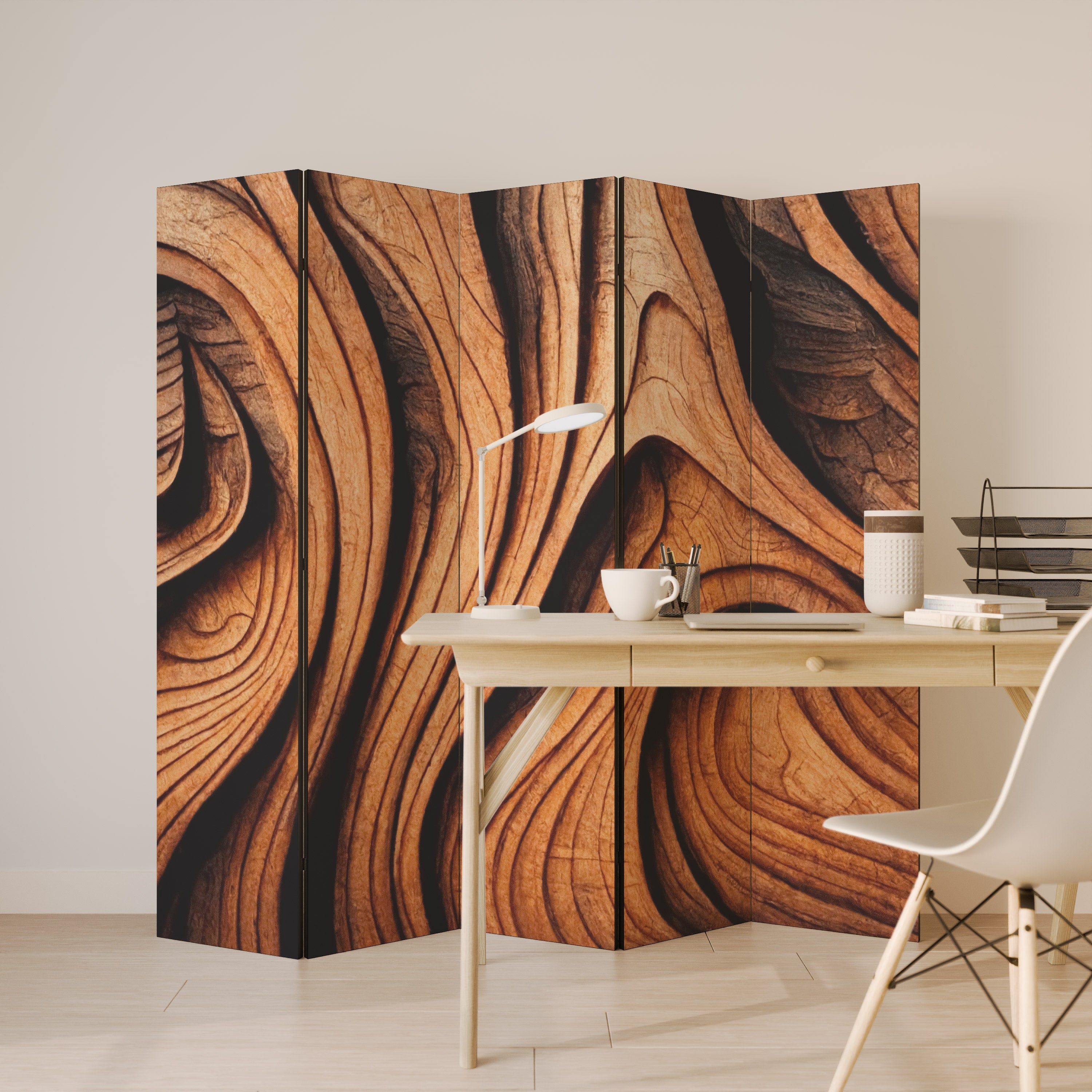 WOODEN WAVES UNFOLDED Biombo de 5 paneles