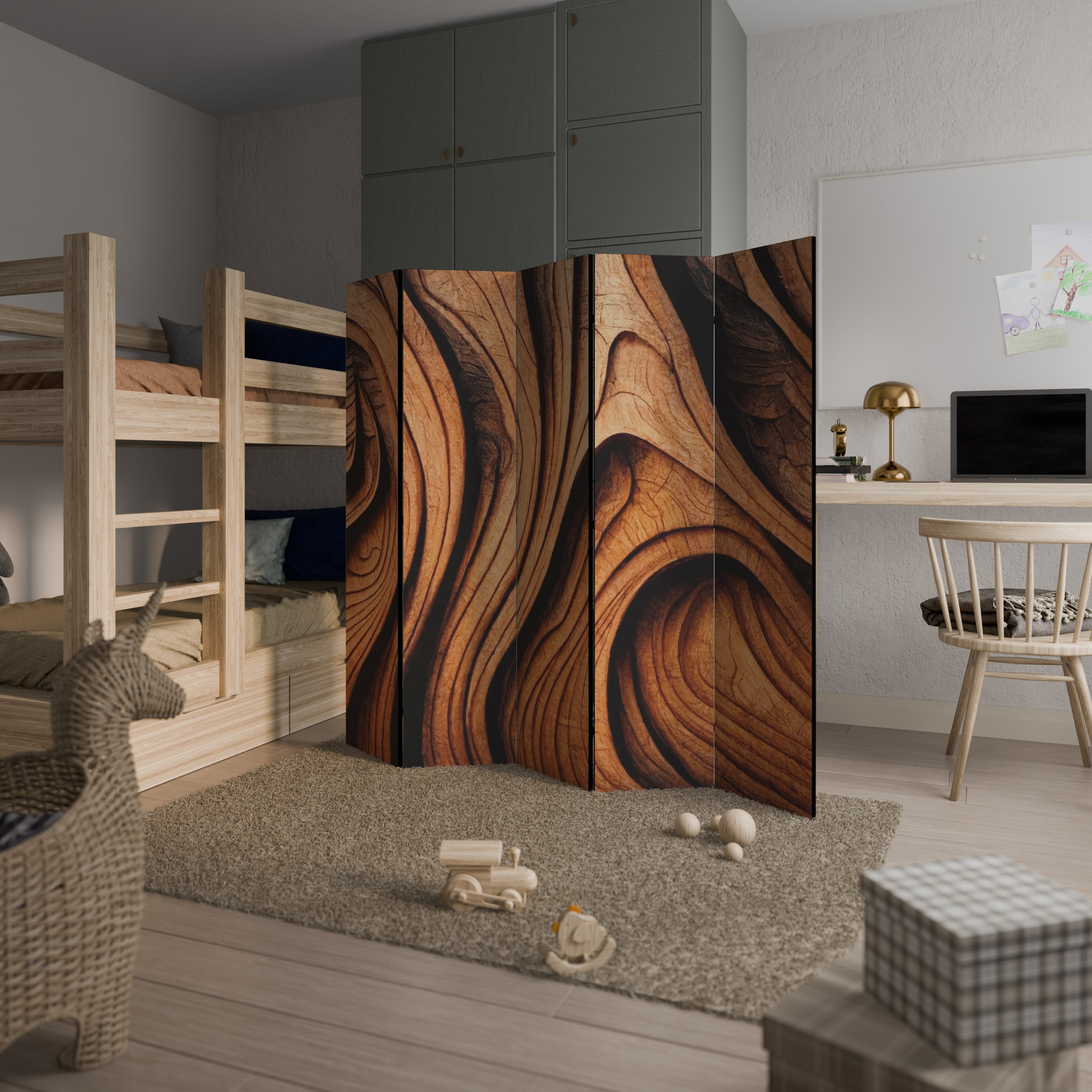 WOODEN WAVES UNFOLDED Decorative 5-Panel Room Divider
