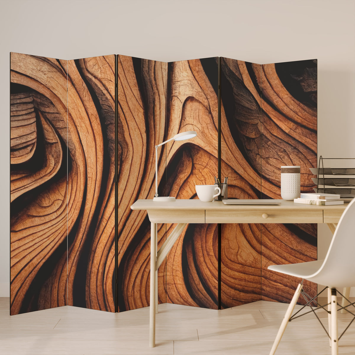 WOODEN WAVES UNFOLDED Biombo de 6 paneles