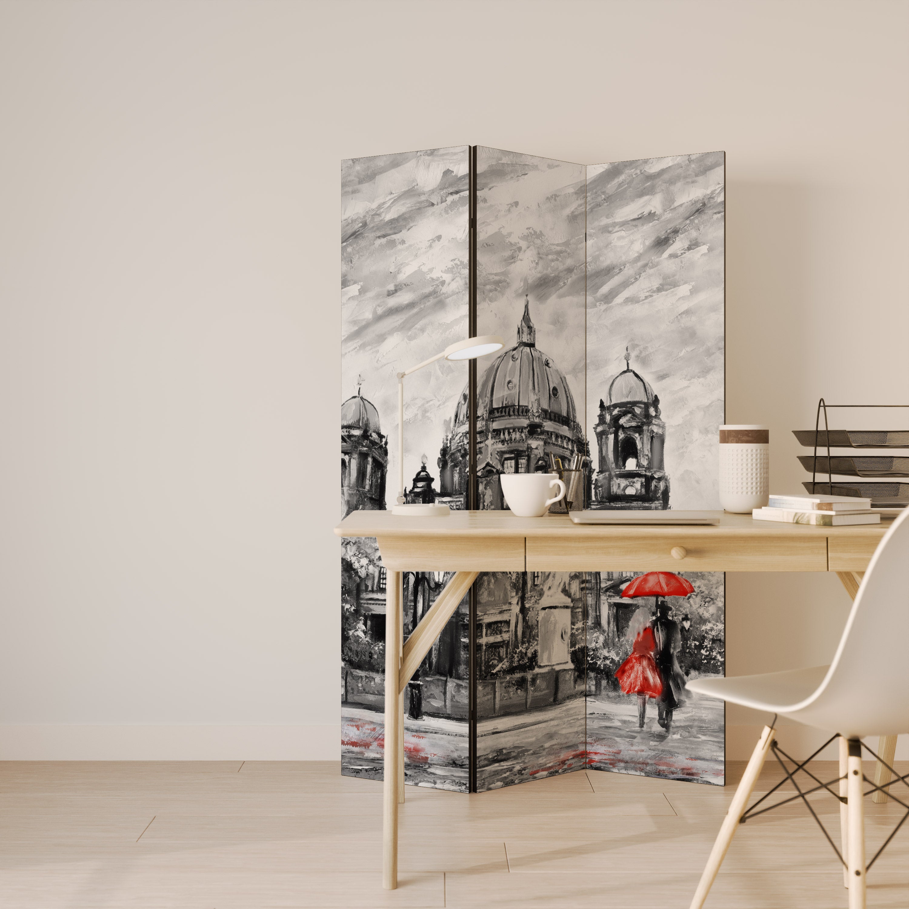 RED LEAVES EMBRACE 3-Panel Room Divider