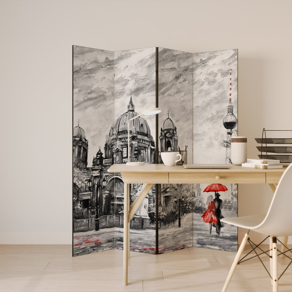 Biombo decorativo de 4 paneles RED LEAVES EMBRACE