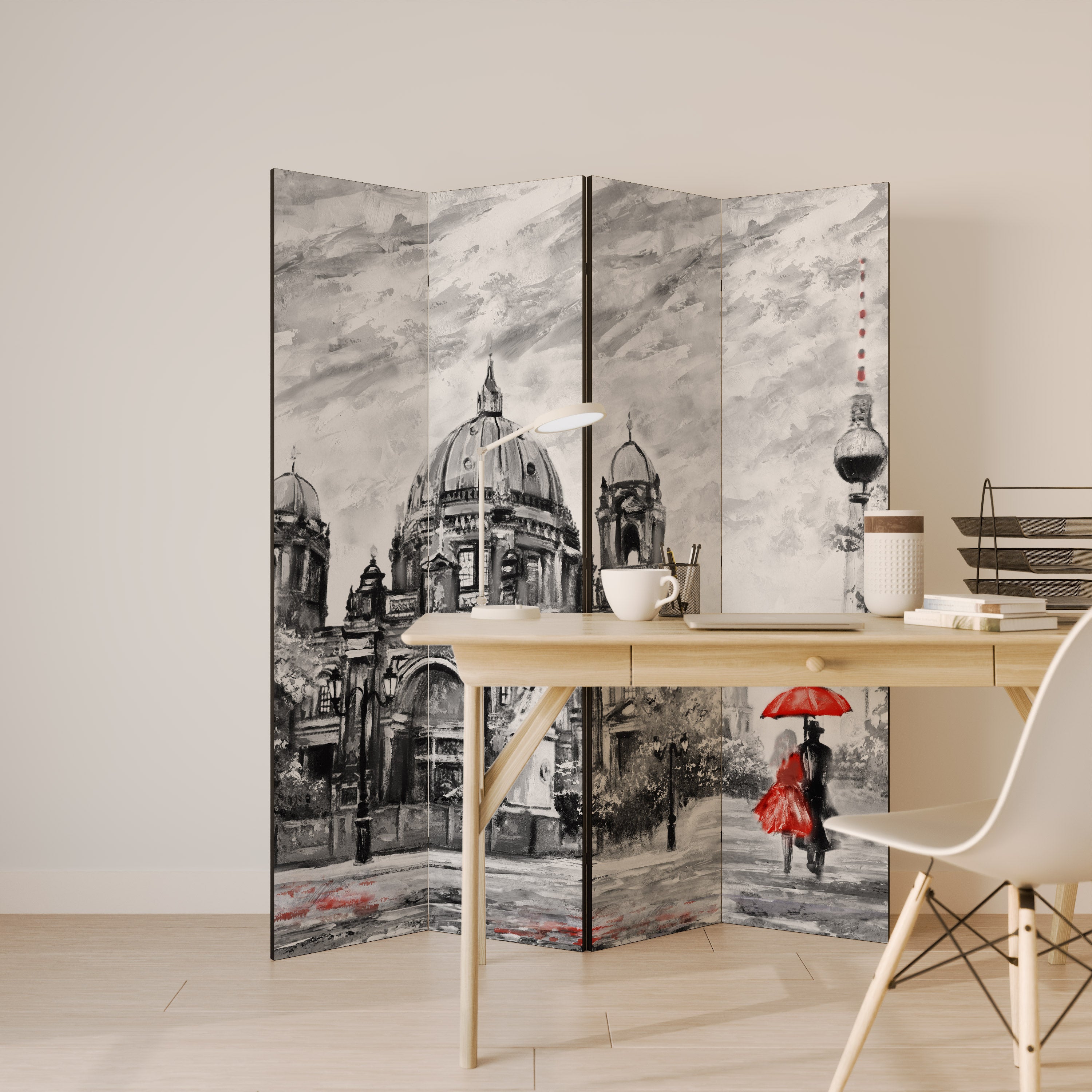 Biombo decorativo de 4 paneles RED LEAVES EMBRACE