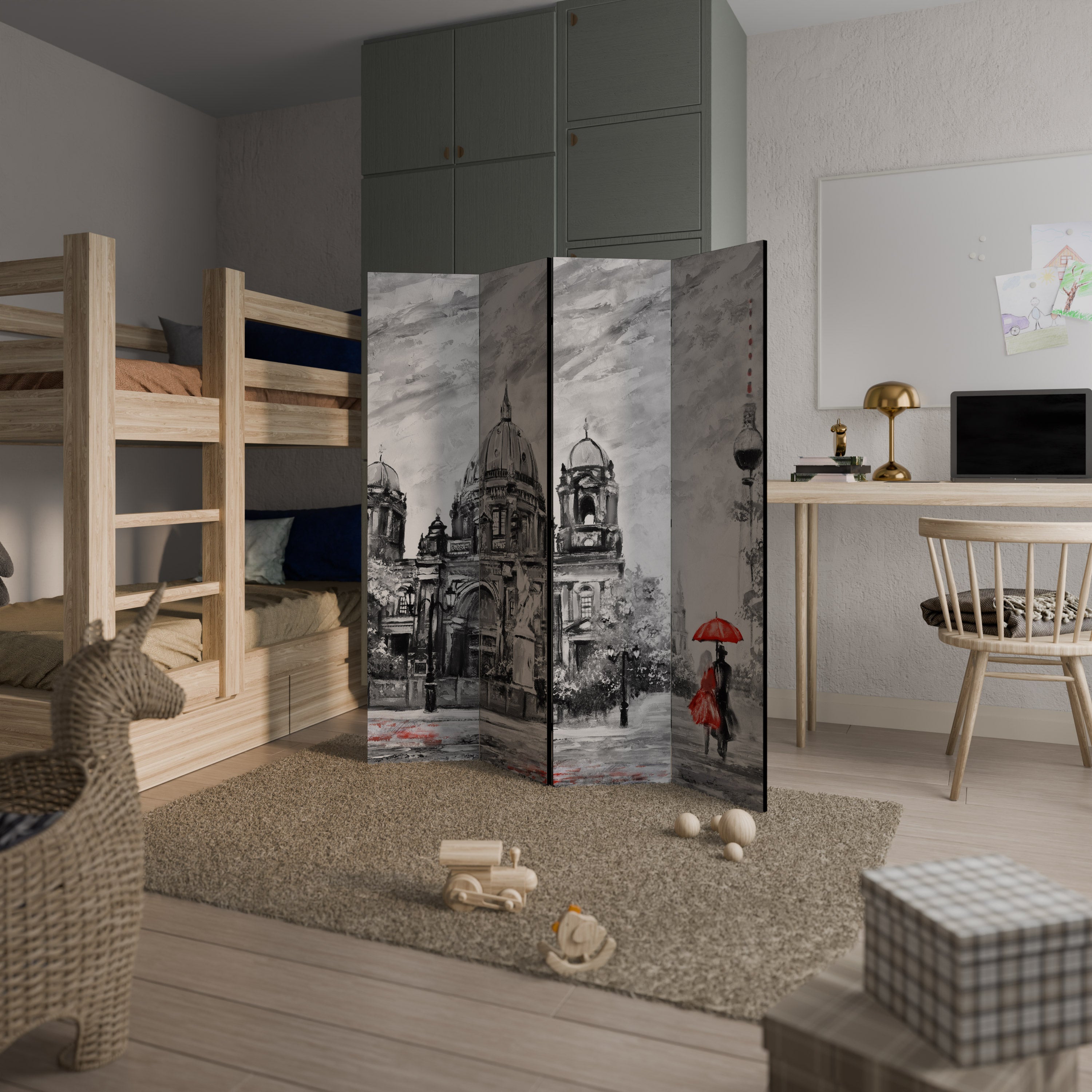 Biombo decorativo de 4 paneles RED LEAVES EMBRACE