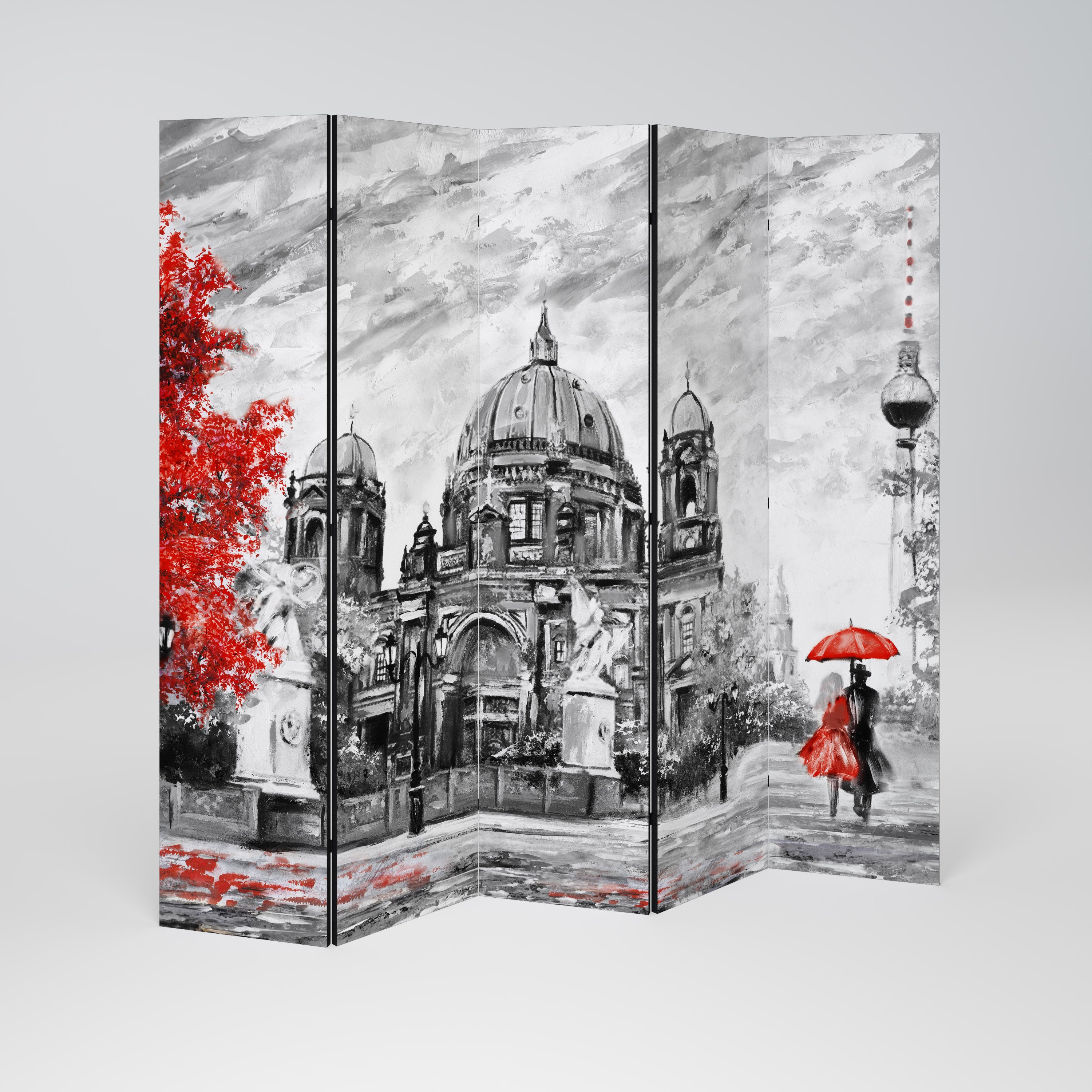 RED LEAVES EMBRACE 5-Panel Room Divider