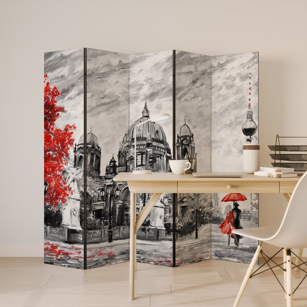 RED LEAVES EMBRACE 5-Panel Room Divider