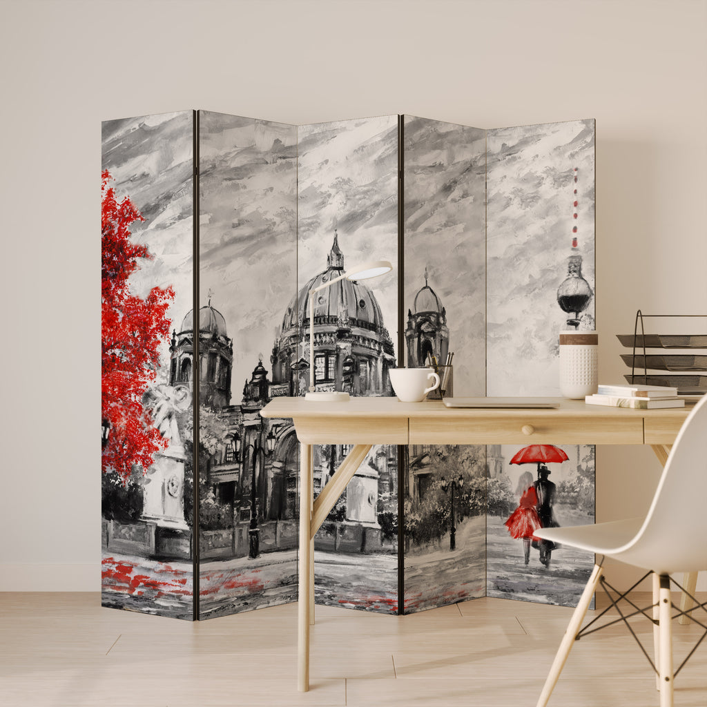 RED LEAVES EMBRACE Decorative 5-Panel Room Divider