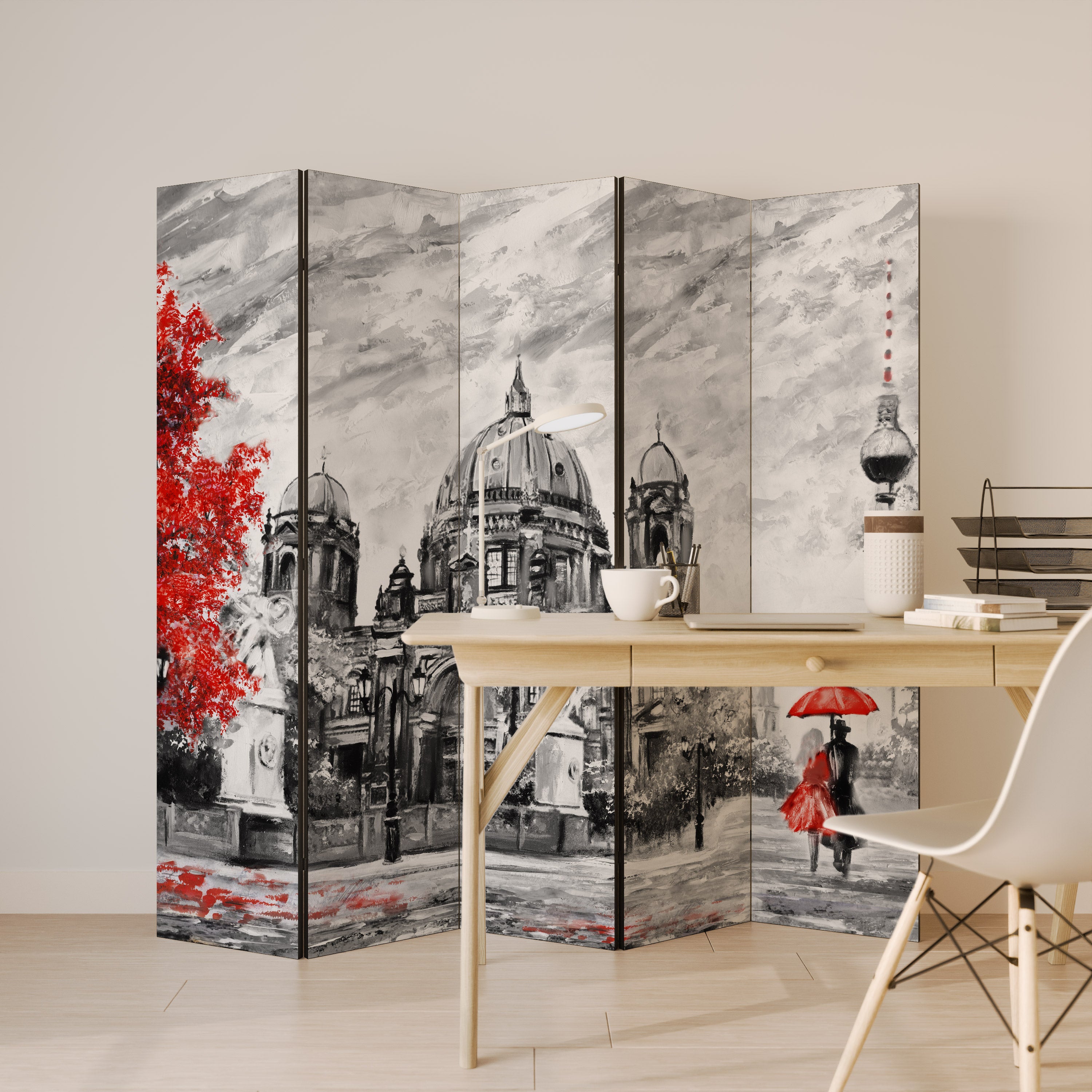 RED LEAVES EMBRACE Decorative 5-Panel Room Divider