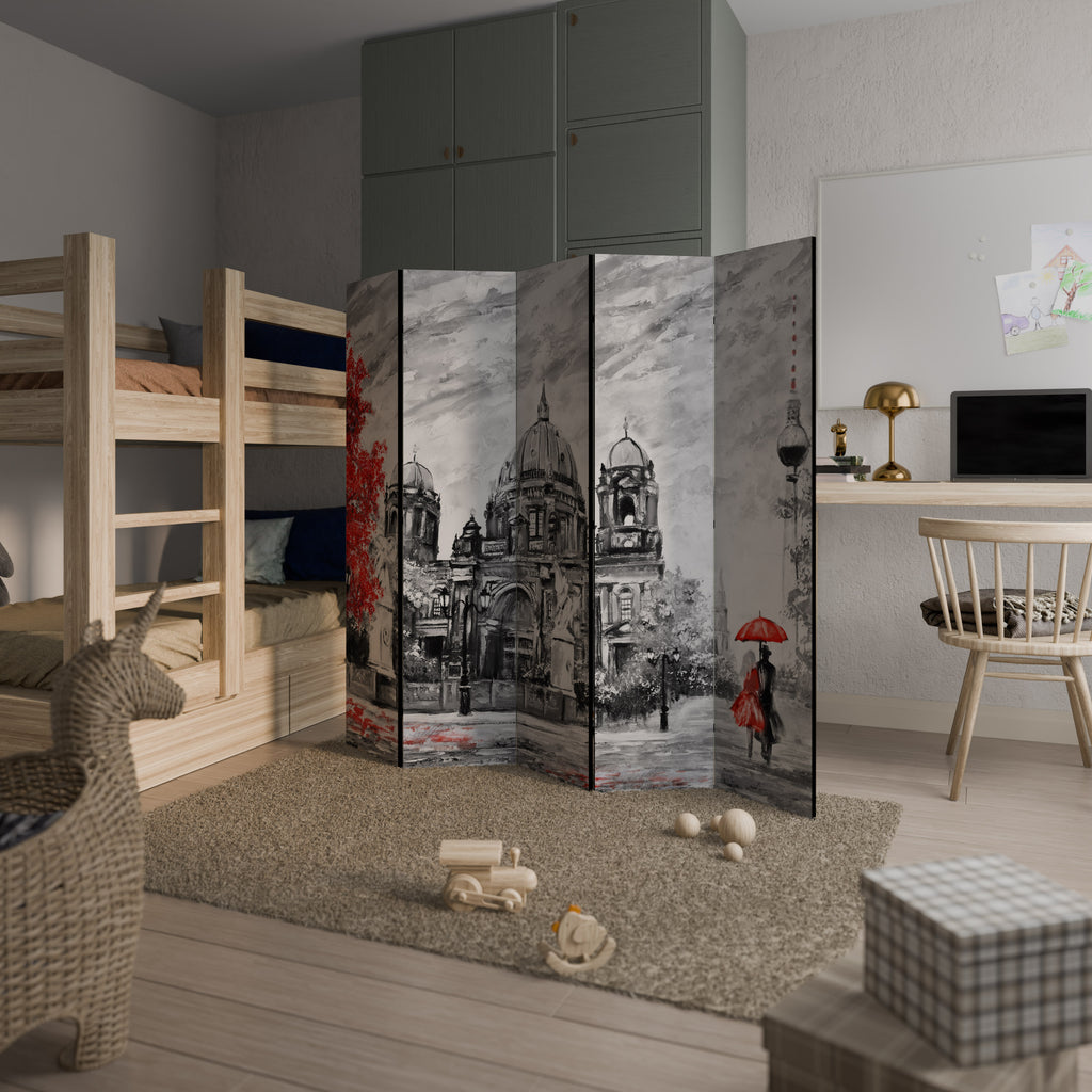 RED LEAVES EMBRACE 5-Panel Room Divider