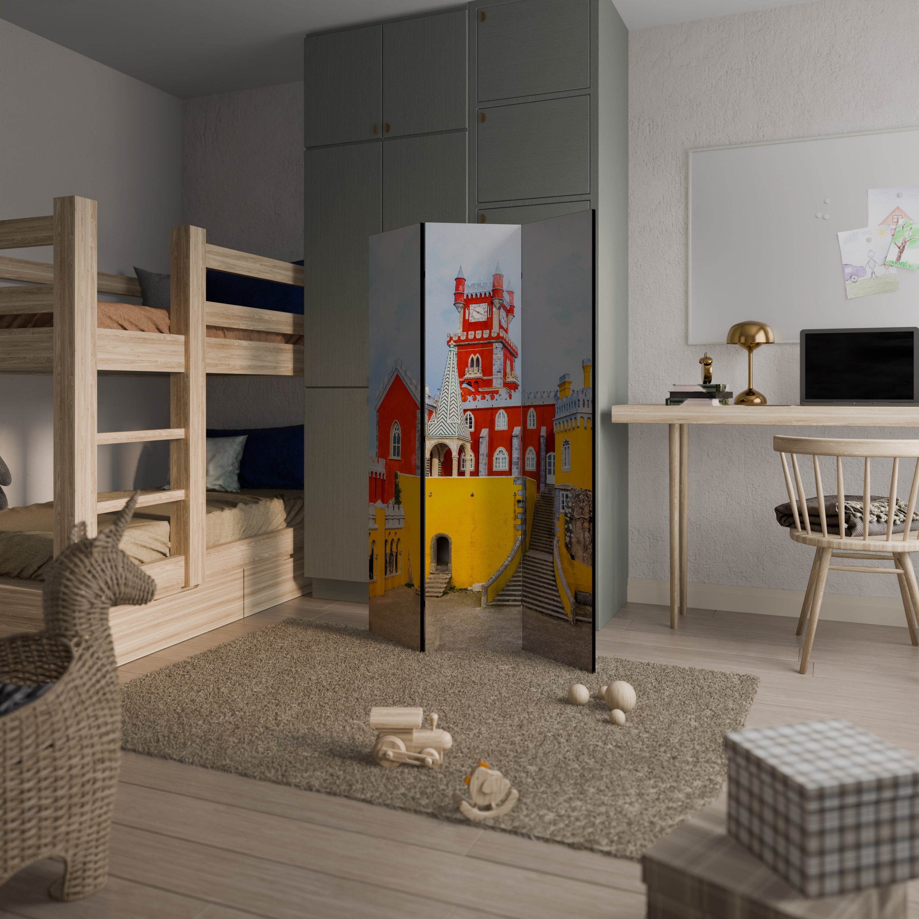 COLORFUL CASTLE CORRIDORS 3-Panel Room Divider