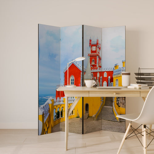 COLORFUL CASTLE CORRIDORS Biombo Decorativo de 4 Paneles