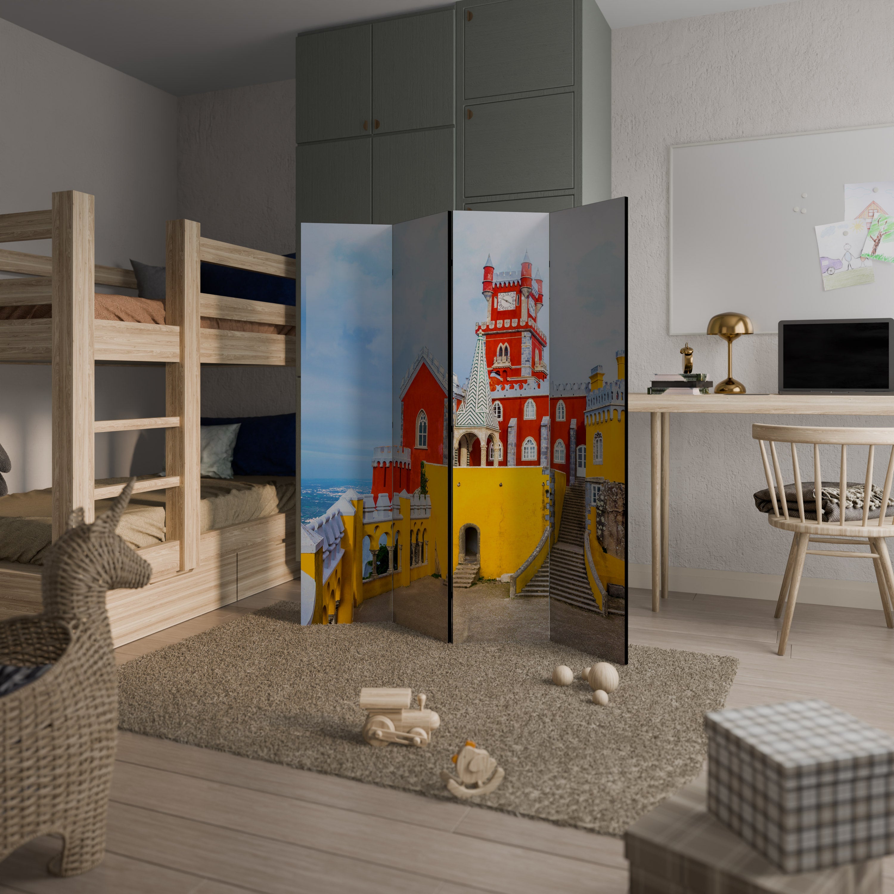 Pasillos de castillo coloridos Biombo decorativo de 4 paneles