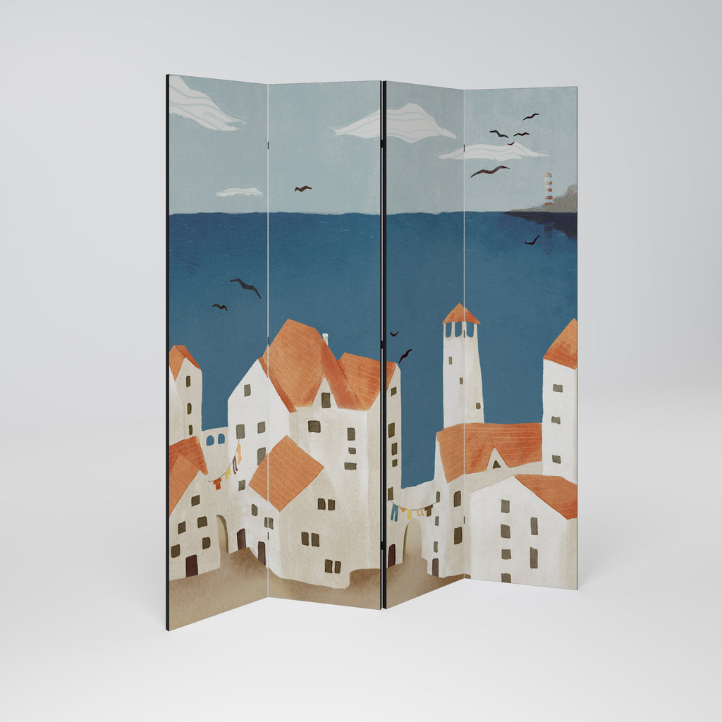 Biombo decorativo de 4 paneles COASTLAND VILLAGE