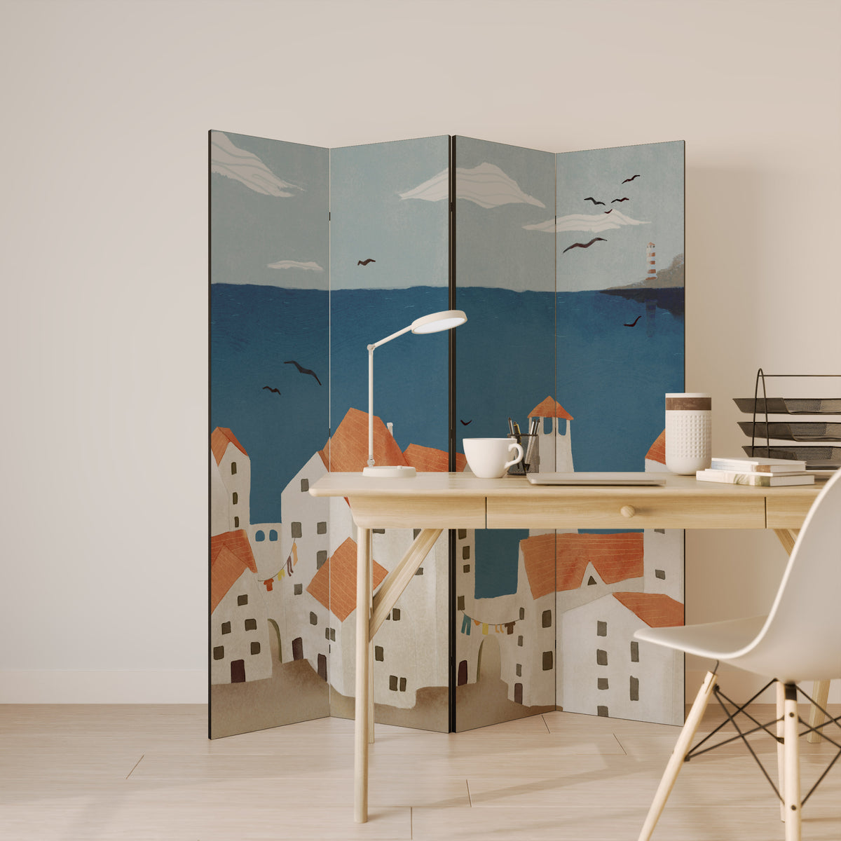 COASTLAND VILLAGE Biombo de 4 paneles