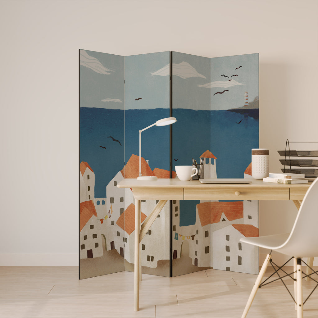 Biombo decorativo de 4 paneles COASTLAND VILLAGE