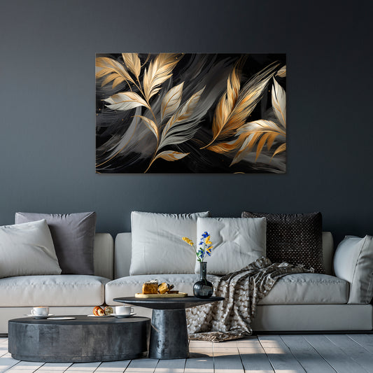 MYSTIC GOLD LEAVES Horizontal Canvas Print