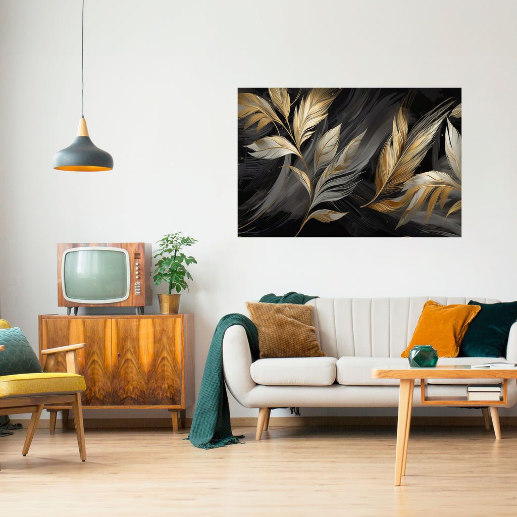 Póster horizontal autoadhesivo Mystic Gold Leaves