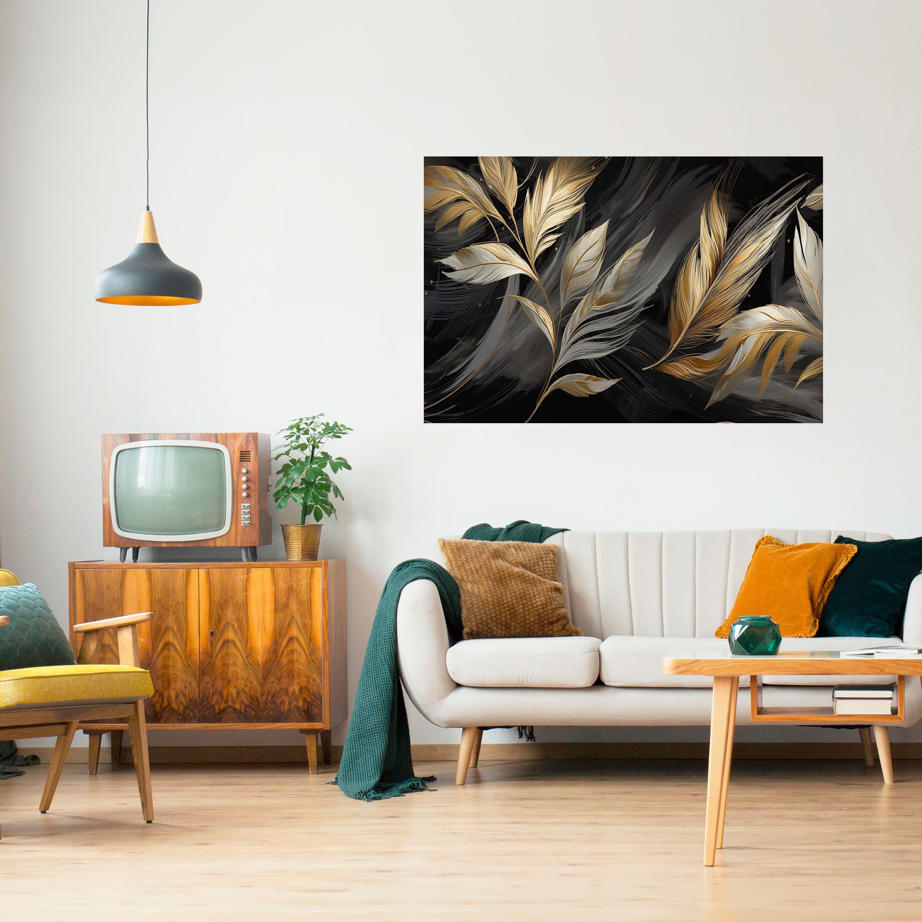 Póster horizontal autoadhesivo Mystic Gold Leaves