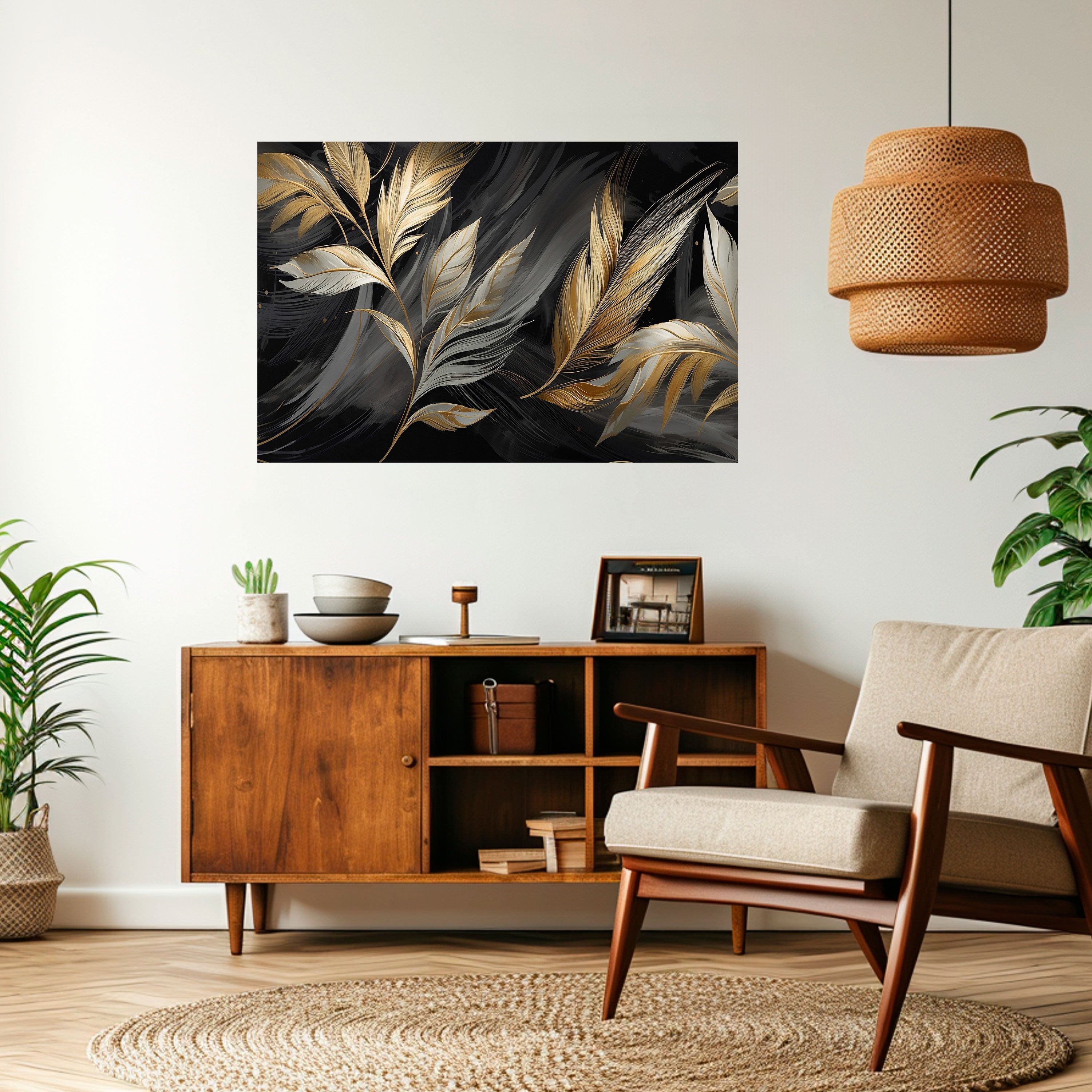 Póster horizontal autoadhesivo Mystic Gold Leaves