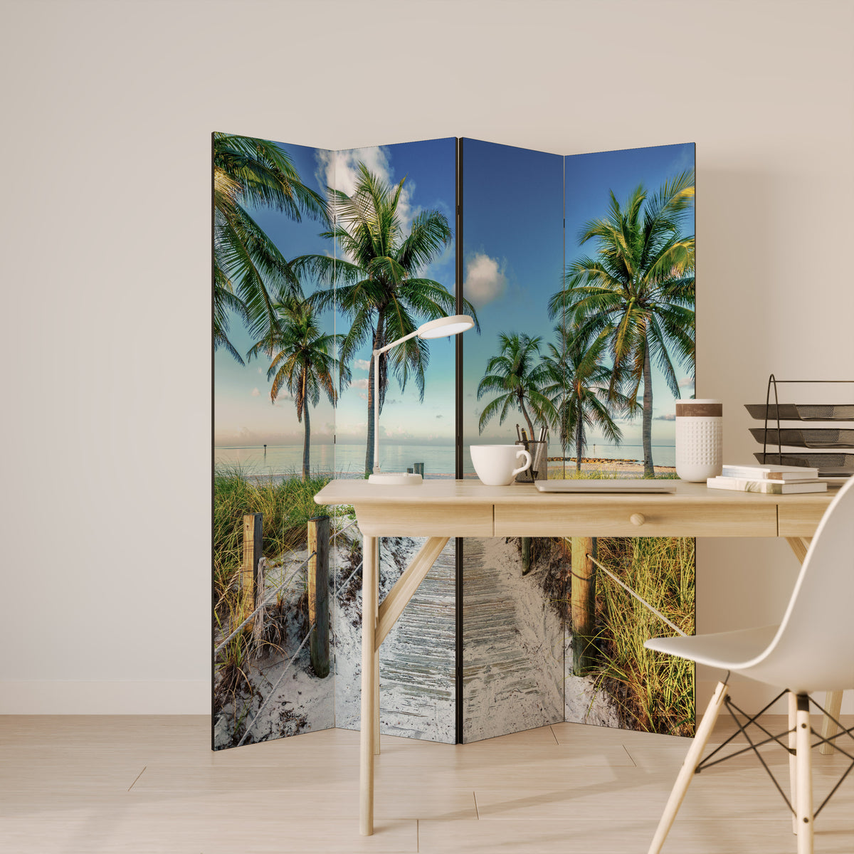 BREEZY COASTAL RETREAT Biombo de 4 paneles