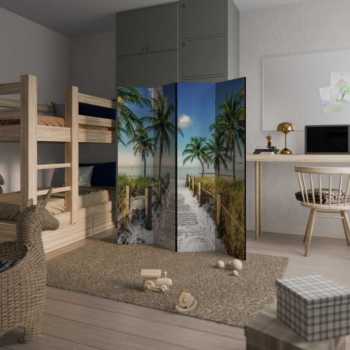 BREEZY COASTAL RETREAT Biombo de 4 paneles