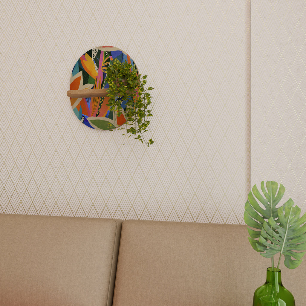 Estantería de arte ovalada VEGETACIÓN RAMPANTE con efecto roble