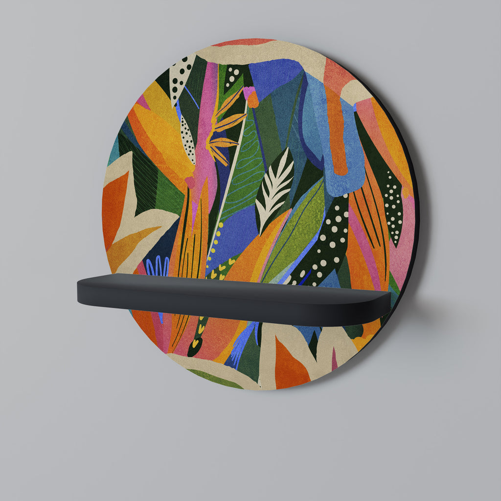RAMPANT VEGETATION Round Art Shelf In Black Finish