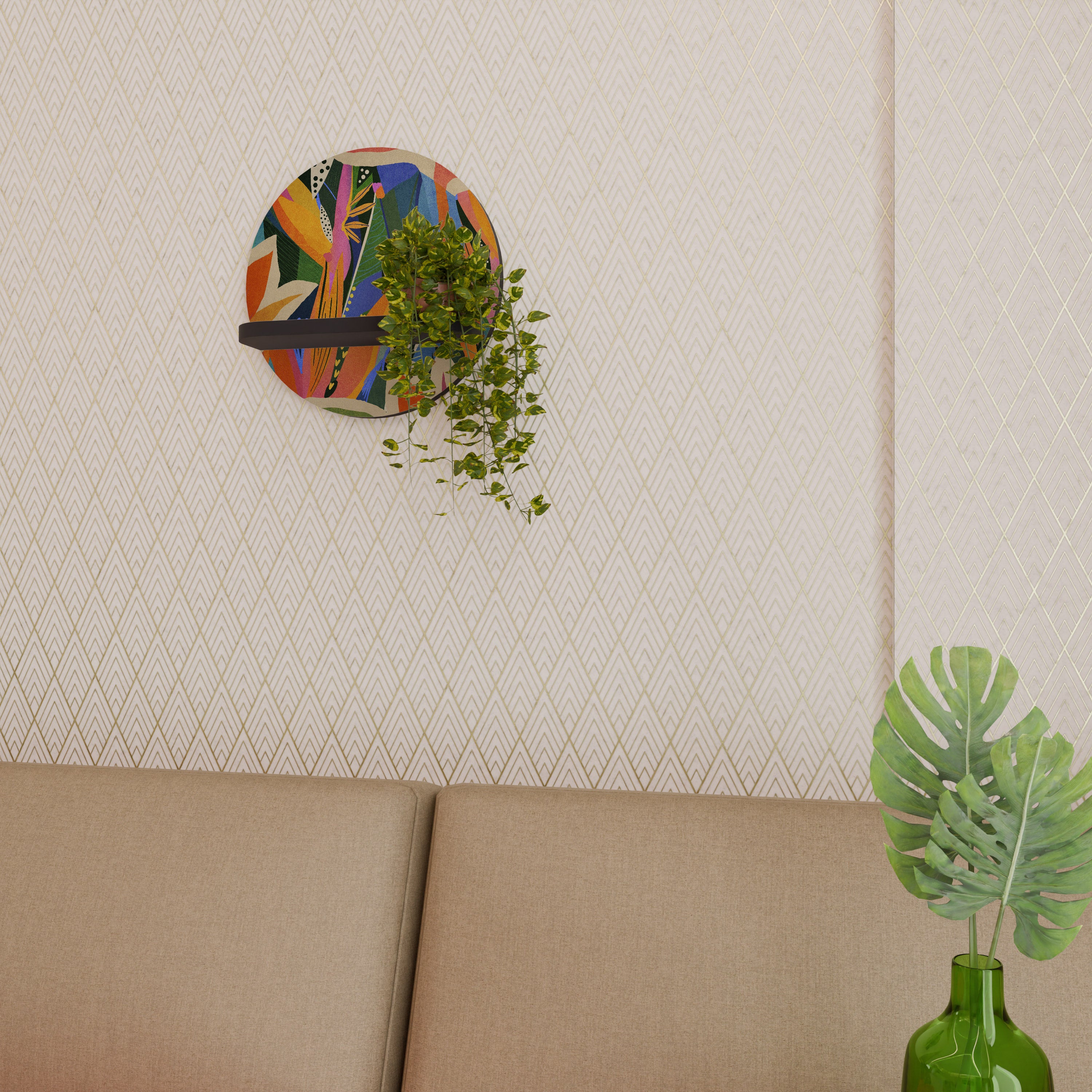 RAMPANT VEGETATION Round Art Shelf In Black Finish